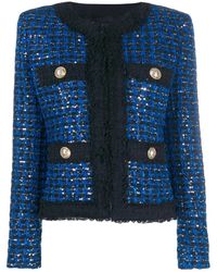 Balmain Chaqueta de tweed con lentejuelas - Azul