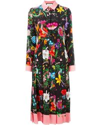 Gucci Flora Snake Print Silk Dress - Multicolor