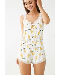Forever 21 Women's Pear Print Pajama Romper - Natural