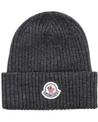 Lyst - Moncler Ribbed Knit Beanie Hat in Black for Men