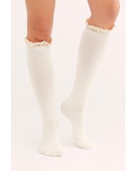 Free People Charm School Ruffle Knee Socks - White