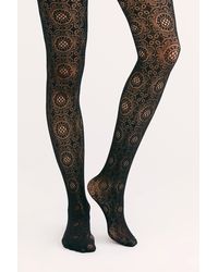 Free People Kiss & Tell Lace Tights By Emilio Cavallini - Black