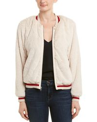 Lavender Brown Fuzzy Bomber Jacket - Natural