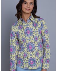 Hawes & Curtis Yellow & Blue Vintage Paisley Fitted Shirt