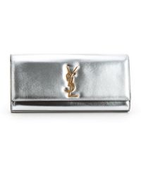 Saint laurent Ysl Large Metallic Clutch in Silver | Lyst  