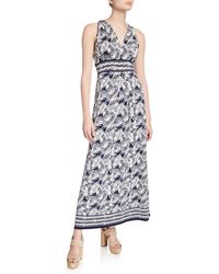 Max Studio Tropical Leaf Printed Maxi Dress - Blue