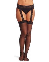 Calvin Klein Lace Garter Sheer Stockings - Black