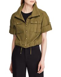 Lauren by Ralph Lauren Petite Size Surplus Canvas Drawcord Crop Jacket - Green