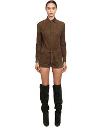 Saint Laurent Tuta In Camoscio - Marrone