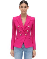 Balmain Double Breasted Grain De Poudre Blazer - Purple