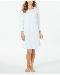 Miss Elaine Knit Floral-print Long Sleeve Nightgown - Blue