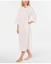 Miss Elaine Embroidered Seersucker Long Zip-up Robe - Pink
