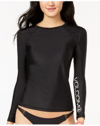 New Graphic Volcom Simply Solid LS Women/'s Rash Guard Black