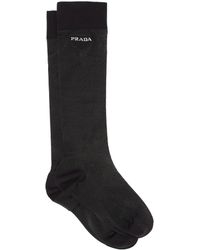 Prada Stretch Jacquard Logo Socks - Black