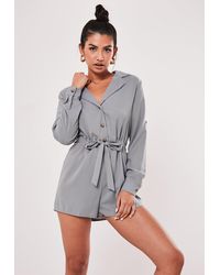 Missguided Tie Waist Button Front Playsuit - Gray