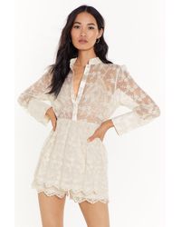 Nasty Gal "lace Have It Floral Mesh Romper" - Natural