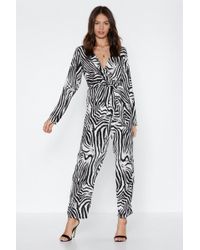 Nasty Gal On The Jump Zebra Jumpsuit - White