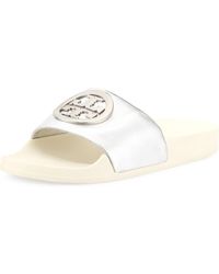 tory burch lina leather flat pool slide sandals