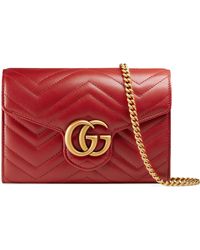 Lyst - Gucci Marmont Leather Wallet On A Chain in Black