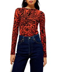 TOPSHOP Idol Paisley Long Sleeve Top - Red