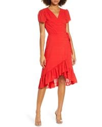 charles henry ruffle tiered wrap dress