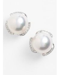 Lyst Mikimoto Diamond Akoya Cultured Pearl Stud Earrings Mikimoto Diamond Akoya Cultured Pearl Stud Earrings Lyst