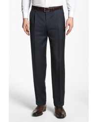 navy pleated trousers
