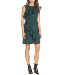 Chelsea28 Ruffle Detail Plaid Sheath Dress (regular & Petite) - Green