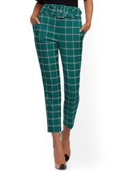 New York & Company Belted High-waisted Ankle Pant – Plaid - 7th Avenue - Green