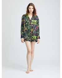 Oscar de la Renta Toucan Jungle Silk-charmeuse Pajama Shirt - Blue