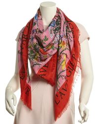 Gucci Flora Snake Print Wool & Silk-blend Shawl - Red
