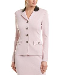 St. John Leather-trim Wool-blend Blazer - Pink