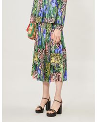 Gucci Feline Garden-print Silk-satin Midi Skirt - Multicolor