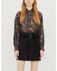 Maje Paisley-print Ruffled Cotton Shirt - Blue