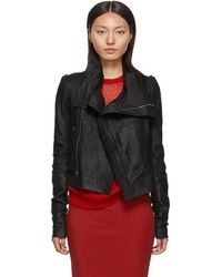 Rick Owens Blouson en cuir noir Blister Biker