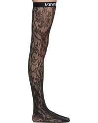 Versace Black Logo Band Lace Stockings