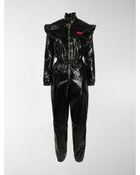 Gcds Faux-leather Ruffled Jumpsuit - Black