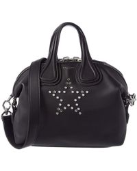 Givenchy Black Leather Small Star Mirror Rivets Nightingale Top Handle Bag