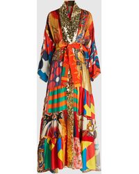 Rianna + Nina Sequined Vintage Silk Maxi-length Kimono - Multicolour