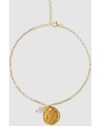 Ancient Greek Sandals Chain Charm And Faux Pearl Anklet - Metallic