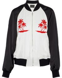 Alexander Wang Embroidered Two-tone Satin Bomber Jacket White