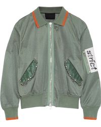 Alexander Wang Woman Faux Leather-trimmed Embellished Mesh Bomber Jacket Army Green