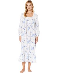 Eileen West Cotton Floral-print Lace-trim Ballet Nightgown - Blue