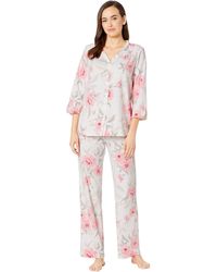 Carole Hochman Cotton Jersey 3/4 Sleeve Long Pajama Set - White