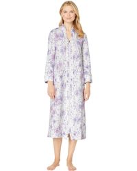 Carole Hochman Floral-print Diamond Quilt Knit Zip Front Long Robe - White