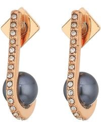Lyst Vince Camuto Statement Clip Earrings Rhodium Crystal Vince Camuto Pearl And Crystal Ball Huffie Earrings Silver Earring Lyst