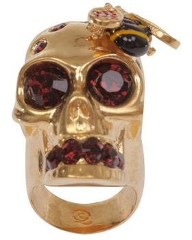 Gold Crystal Bee and Skull Cocktail Ring - alexander-mcqueen-burgundy-crystal-bee-and-skull-cocktail-ring-product-1-10253679-565513144