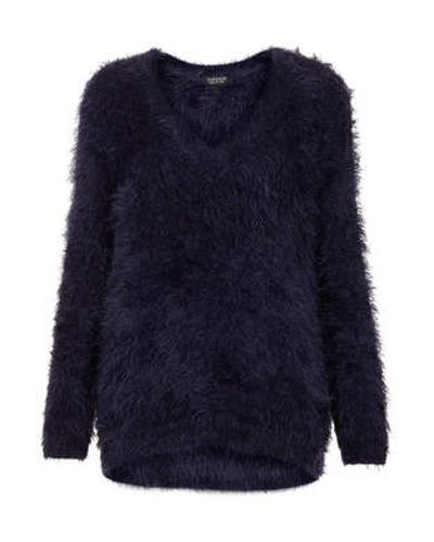 Lyst - TOPSHOP Knitted Fluffy V Neck Jumper in Blue