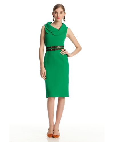 Lyst - Oscar de la renta Tulip-neck Sheath Dress in Green