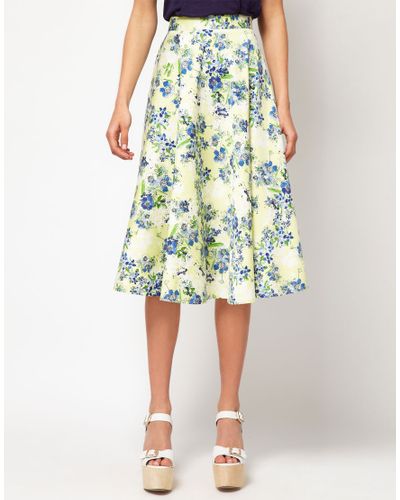 Lyst - Asos collection Asos Midi Skirt in Floral Print in Blue